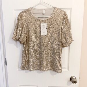 Only rose Gold Sequin Short Sleeve Top - Size L
